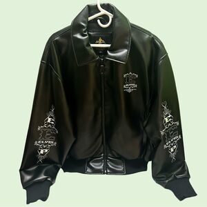 Elvis Presley Black Bomber Jacket with Ribbed Cuffs and Zip Closure size L